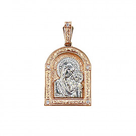 Золотий кулон червоного з білим кольору з цирконом 01-200893388