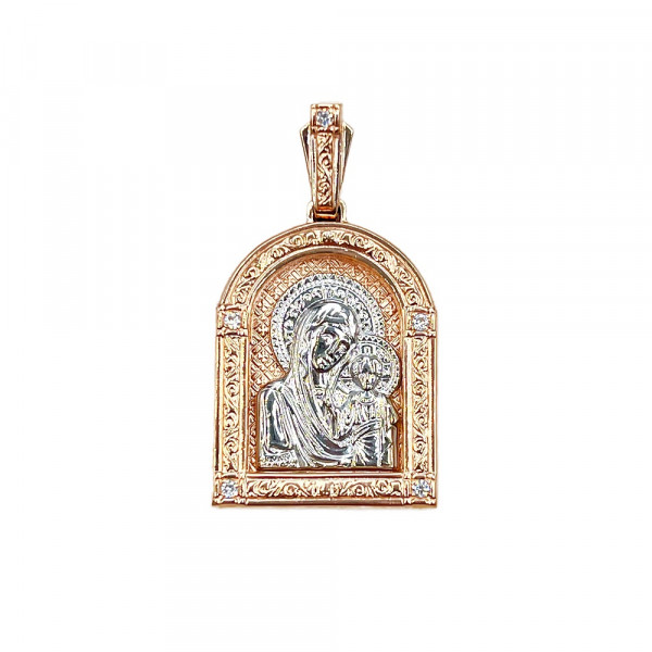 Золотий кулон червоного з білим кольору з цирконом