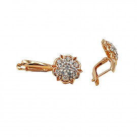 Золоті сережки у червоному з білим кольорі з цирконом 01-200897888