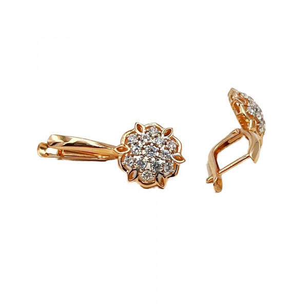 Золоті сережки у червоному з білим кольорі з цирконом