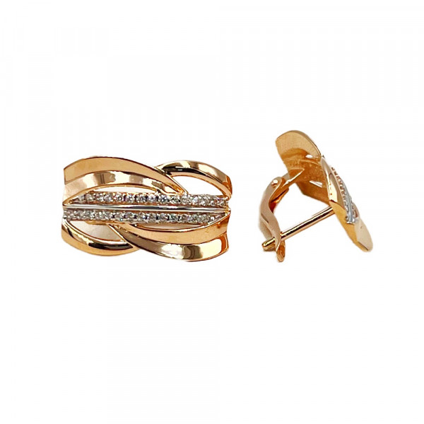Сережки з червоного з білим золота з цирконом