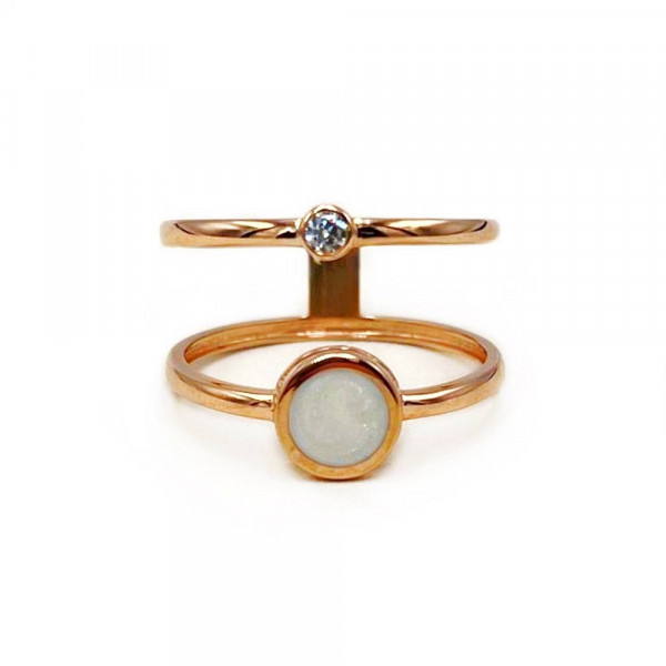 Каблучка з золота у червоному кольорі з перламутром та цирконом