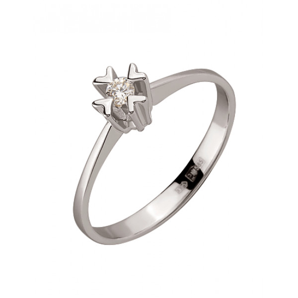 Каблучка з золота білого кольору з білим діамантом