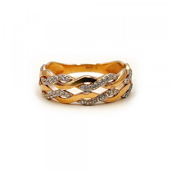 Кольцо из золота в красном с белым цвете с цирконом