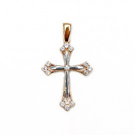 Крестик из красного с белым золота с цирконом 01-200757289