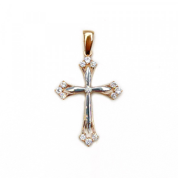 Крестик из красного с белым золота с цирконом