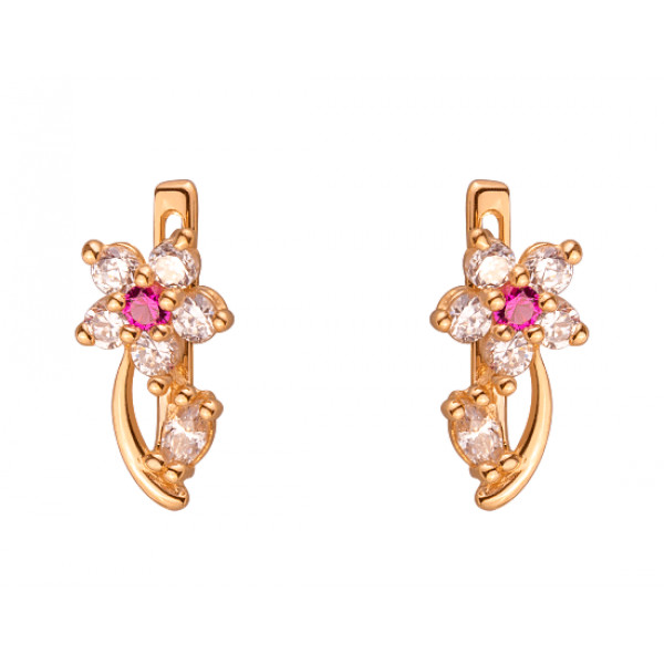Золотые серьги с цирконом «Цветок»