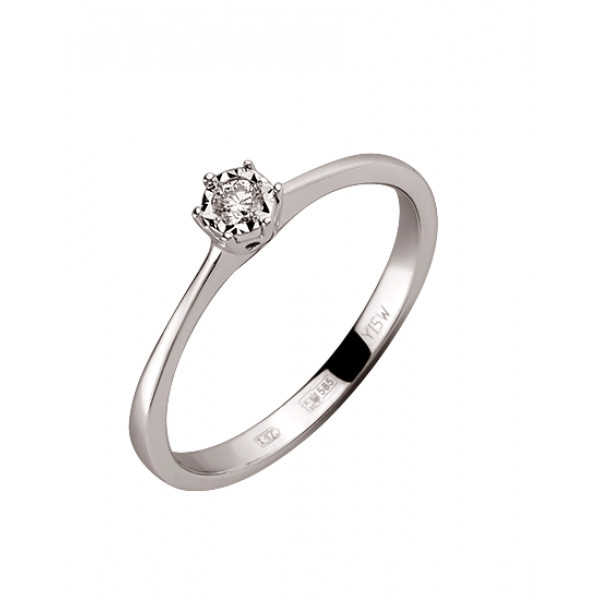 Каблучка з золота білого кольору з білим діамантом