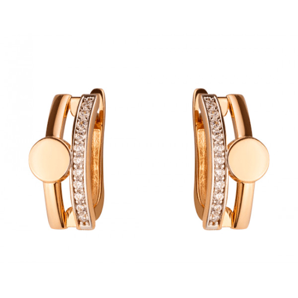 Золоті сережки у червоному з білим кольорі з цирконом