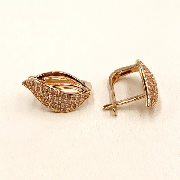 Серьги из золота в красном с белым цвете с цирконом