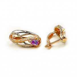 Серьги из красного с белым золота с цирконом 01-200512590