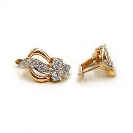 Золотые серьги красного с белым цвета с цирконом 01-200760990