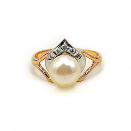 Каблучка з червоного з білим золота з перлиною та цирконом 01-200786290