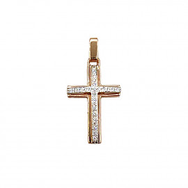 Хрестик з золота у червоному з білим кольорі з цирконом 01-200809090