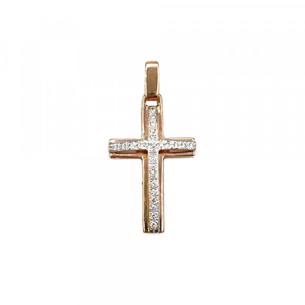 Хрестик з золота у червоному з білим кольорі з цирконом