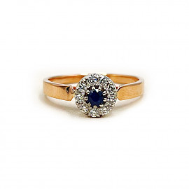 Кольцо из красного с белым золота с синим корундом и белыми бриллиантами 01-200819890
