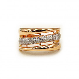 Золота каблучка у червоному з білим кольорі з цирконом 01-200838990