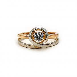 Кольцо из красного с белым золота с цирконом 01-200856990