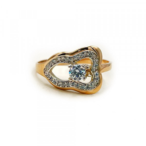 Каблучка з червоного з білим золота з цирконом