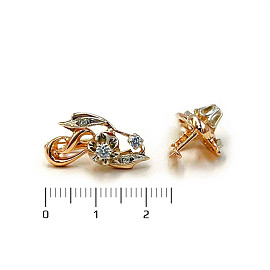 Серьги из красного с белым золота с цирконом
