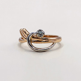 Золотое кольцо в красном с белым цвете с белым бриллиантом 01-200033591