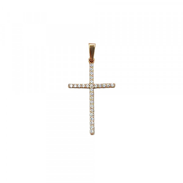 Золотий хрестик червоного кольору з цирконом