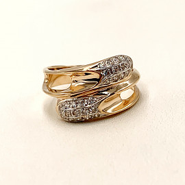 Золотое кольцо в красном с белым цвете с цирконом 01-200405291