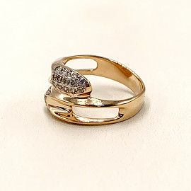 Золотое кольцо в красном с белым цвете с цирконом