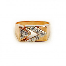 Золотой перстень в красном с белым цвете с цирконом 01-200748291