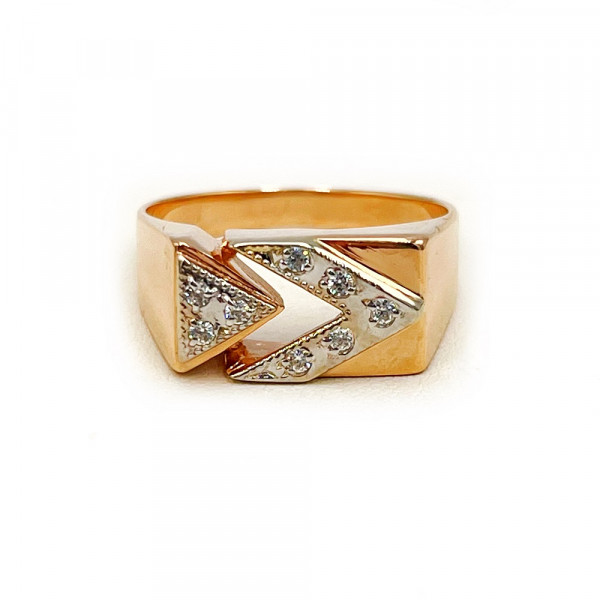 Золотой перстень в красном с белым цвете с цирконом