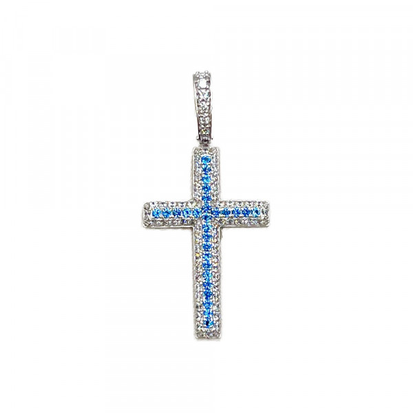 Крестик из золота в белом цвете с цирконом