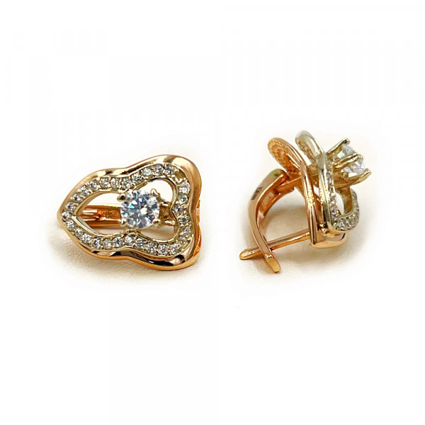 Сережки з золота у червоному з білим кольорі з цирконом