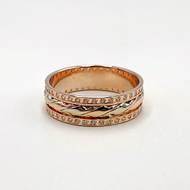 Обручальное кольцо из золота в красном с белым цвете с цирконом 01-19280992
