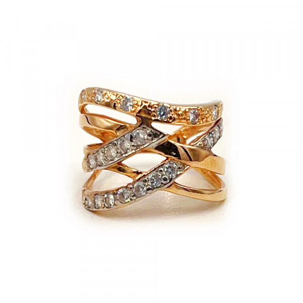 Кольцо из золота в красном с белым цвете с цирконом