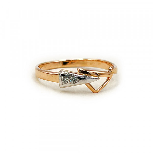 Золотое кольцо в красном с белым цвете с цирконом