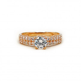 Золота каблучка у червоному кольорі з цирконом 01-200853592