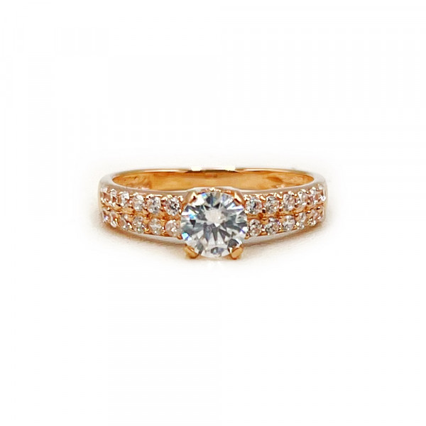 Золота каблучка у червоному кольорі з цирконом