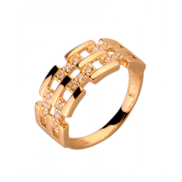 Золотое кольцо в красном цвете с цирконом