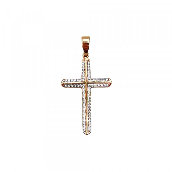 Хрестик з червоного з білим золота з цирконом