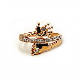 Золотое кольцо красного с белым цвета с цирконом 01-200847293