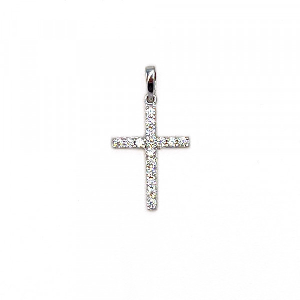 Хрестик з білого золота з цирконом
