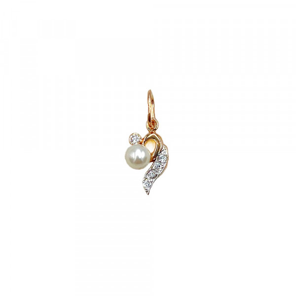 Кулон з золота червоного з білим кольору з перлиною та цирконом