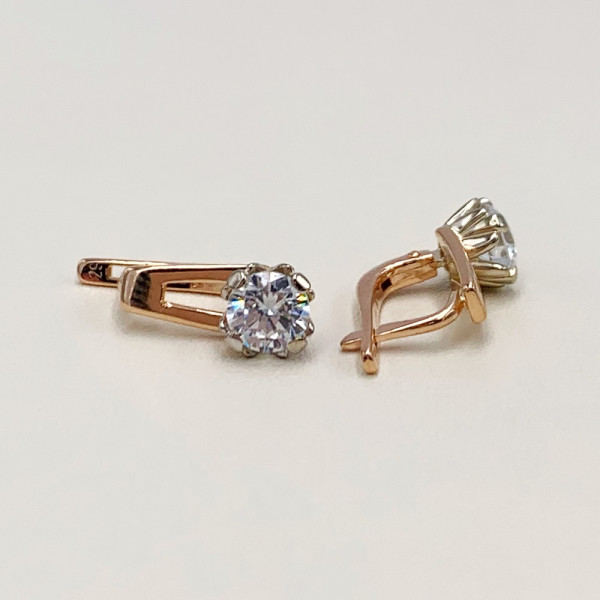 Серьги из золота красного с белым цвета с цирконом