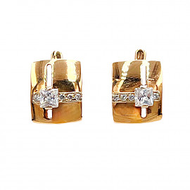 Золоті сережки у червоному з білим кольорі з цирконом 01-200162594