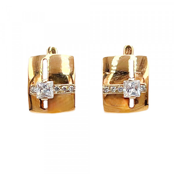 Золоті сережки у червоному з білим кольорі з цирконом