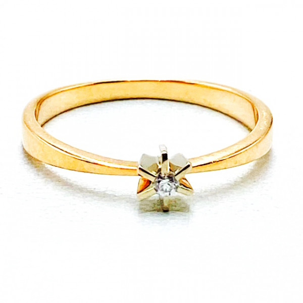 Каблучка з золота червоного з білим кольору з жовтим діамантом