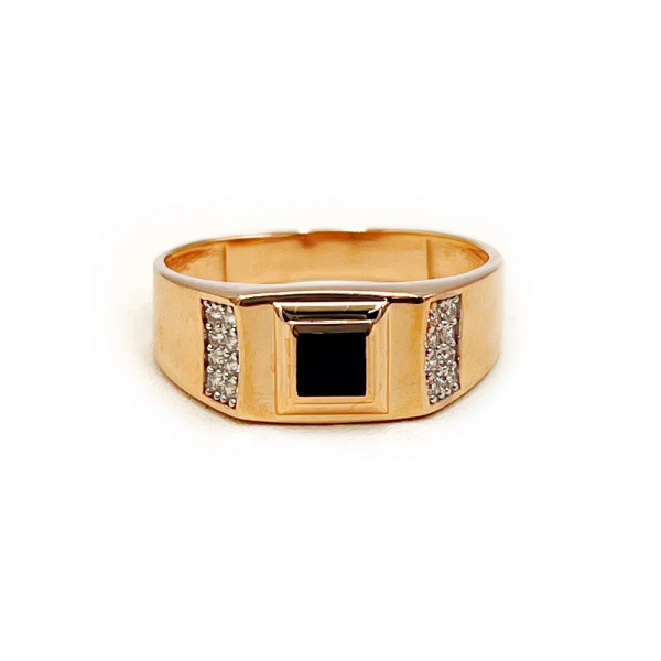 Перстень з золота у червоному з білим кольорі з цирконом