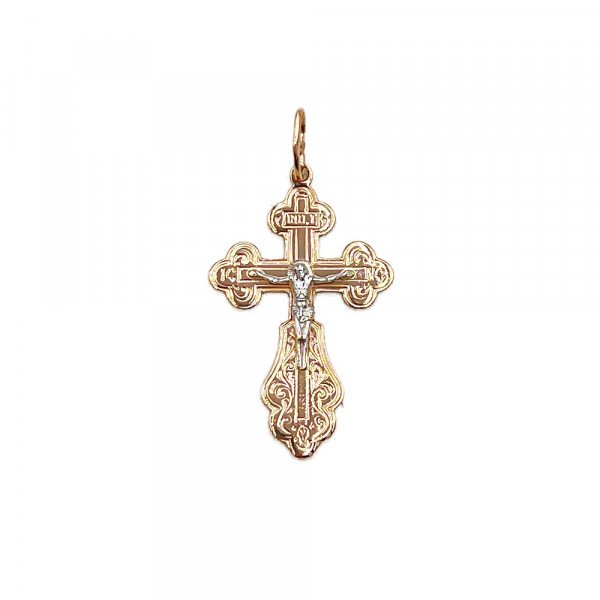 Хрестик з золота у червоному з білим кольорі