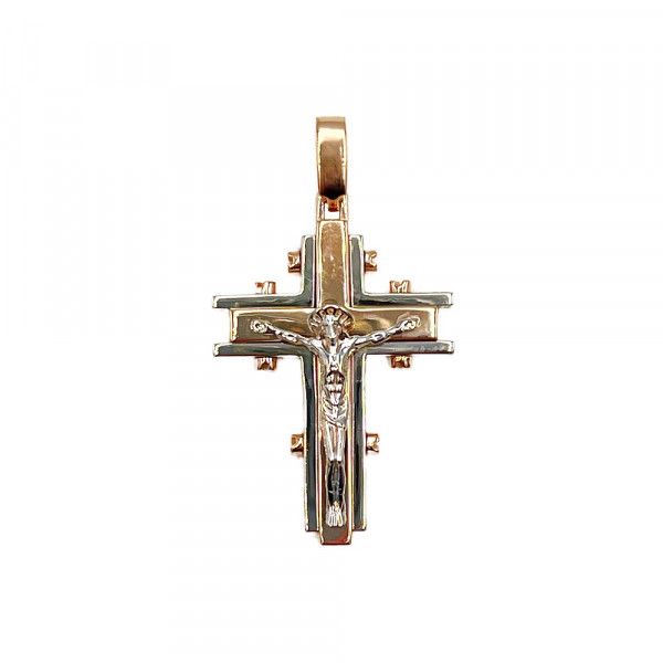 Золотой крестик в красном с белым цвете