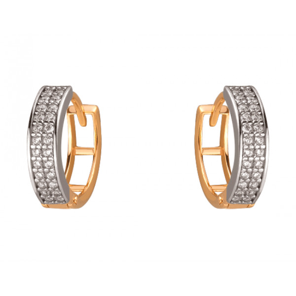 Серьги из золота в красном с белым цвете с цирконом